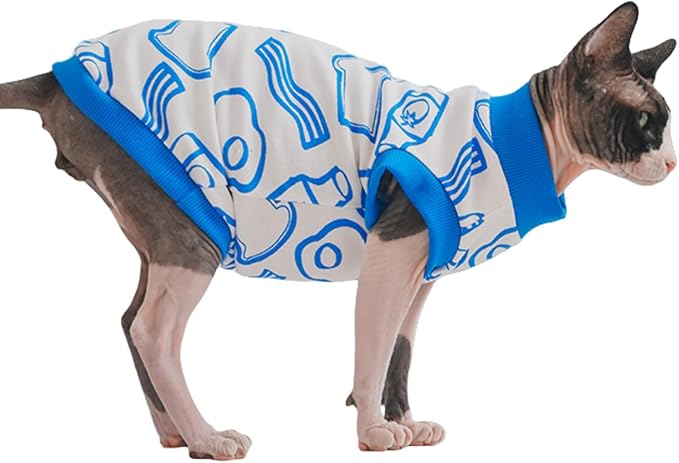 Sphynx Hairless Cat Summer Cotton T-Shirts Cat Vest Pet Clothes, Round Collar Vest Kitten Shirts Sleeveless, Cats & Small Dogs Apparel (Breakfast, XXL (13-15 lbs))