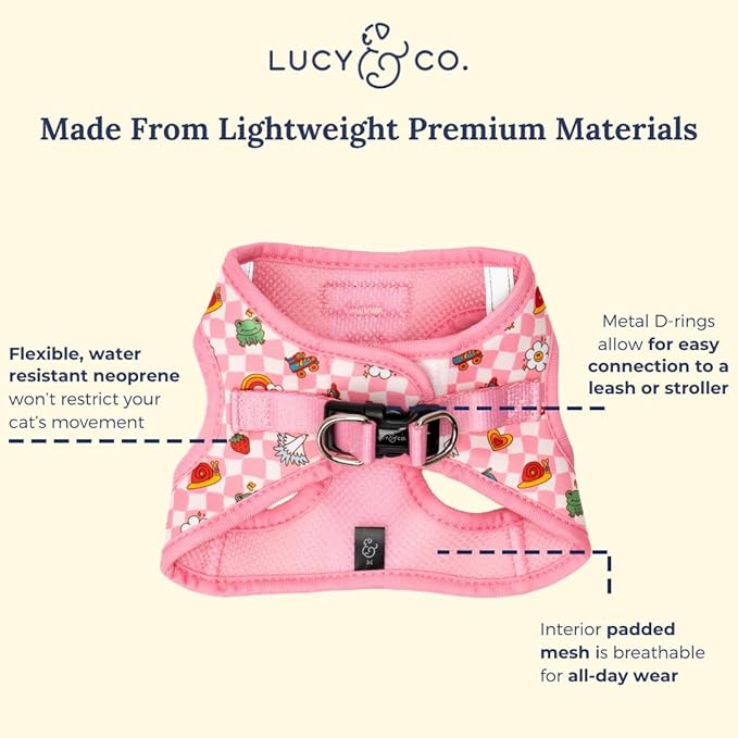 Lucy & Co. Cutie Patootie Step-in Cat Harness & Leash Bundle – Reflective, Breathable & Adjustable Harness for Cats, Kittens & Small Dogs, Lightweight & Secure and Dual Leash Clips – Medium