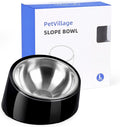 Tilted Dog Bowl Non-Slip & Non-Spill Pet Feeder with Elevated Detachable Melamine Stand, Easy to Get Food Dog Dish, L/300ml Black