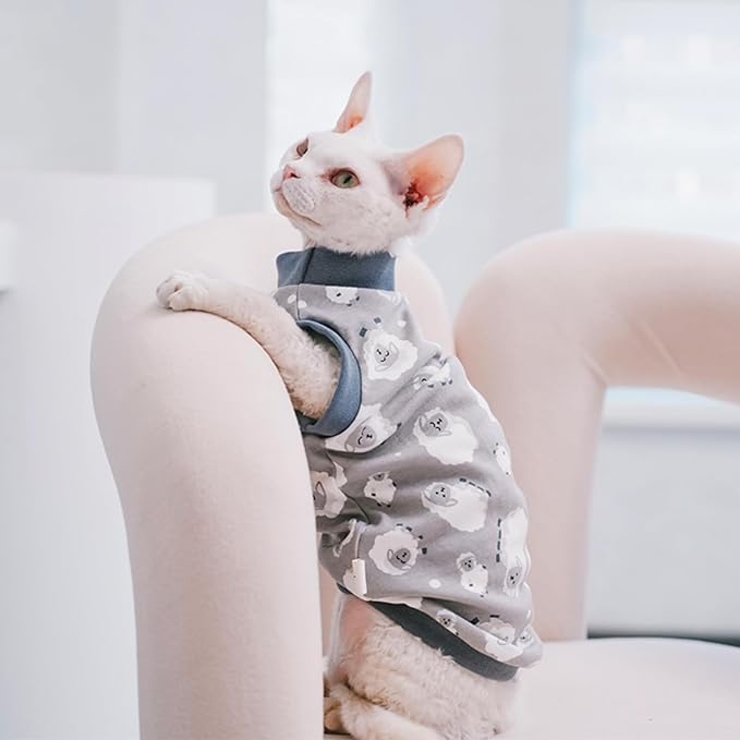Sphynx Hairless Cat Summer Cotton T-Shirts Cat Vest Pet Clothes, Round Collar Vest Kitten Shirts Sleeveless, Cats & Small Dogs Apparel (Sheep, S (3.3-5 lbs))
