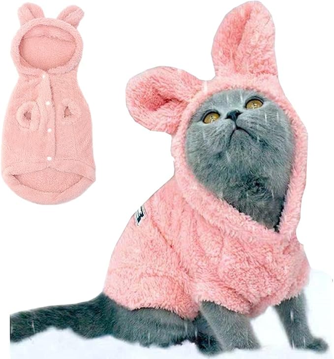 Easter Dog & Cat Outfit - Bunny Ears Hoodies, Fleece Puppy Clothes, Warm Dog Sweatshirt & Cat Costume (Large, Pink)