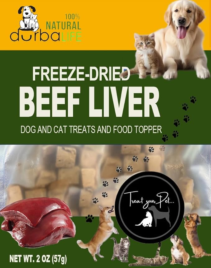 Freeze Dried Single Source Beef Liver Cubes Dog & Cat Treats Food Topper - Raw Bits Training Treasure, Possess Strong Aroma & Flavor Encourage Picky Eaters, High-Protein Recipe (2.0 oz, Beef Liver)