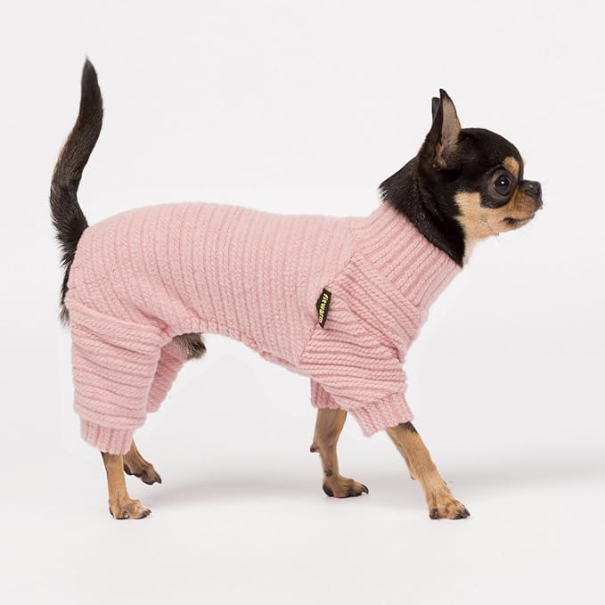 Fitwarm Turtleneck Knitted Dog Sweater Puppy Pajamas Thermal Doggie Winter Clothes Knitwear Pet Coats Cat Apparel Pink Medium