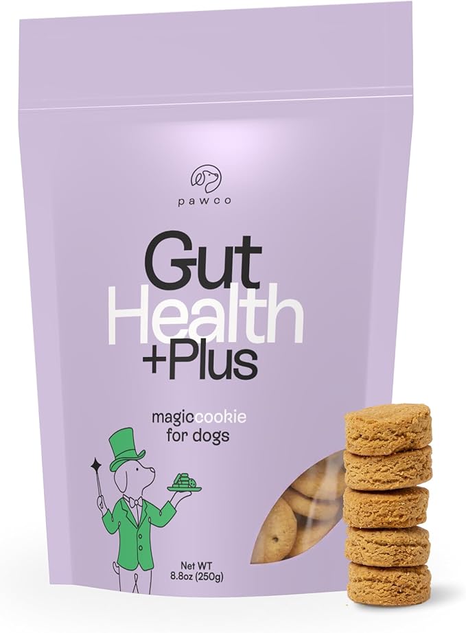 PawCo Dog Treats, Gut Health – Supports Digestion & Sensitive Stomachs – Crunchy Dog Cookies with Postbiotics, Peanut Butter & Apple – Functional & Healthy Rewards for Dogs – Magic Cookie – 8.8oz