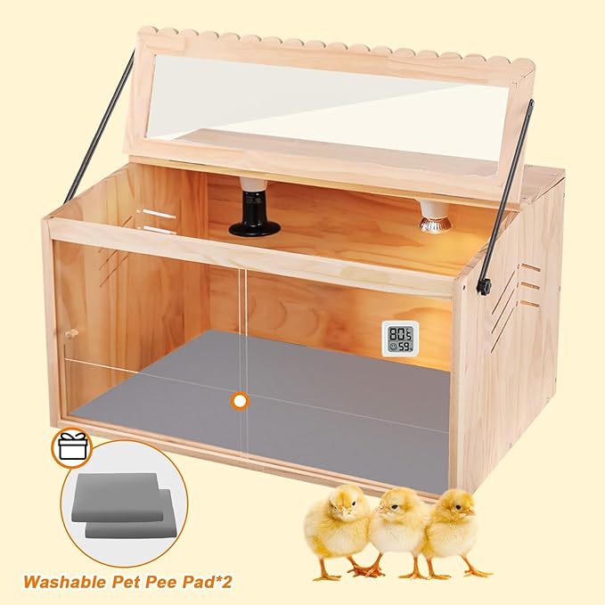 Chicken Brooder Box, Brooder Box for Chicks & Quail, Large Chicken Coop Quail Cage with Heat Lamp, Ideal for Chicks, Ducks, Quails, Hamsters and Lizards (23.6 x 16 x 16 in)