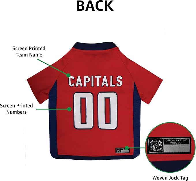NHL Washington Capitals Jersey for Dogs & Cats, X-Large. - Let Your Pet Be A Real NHL Fan!