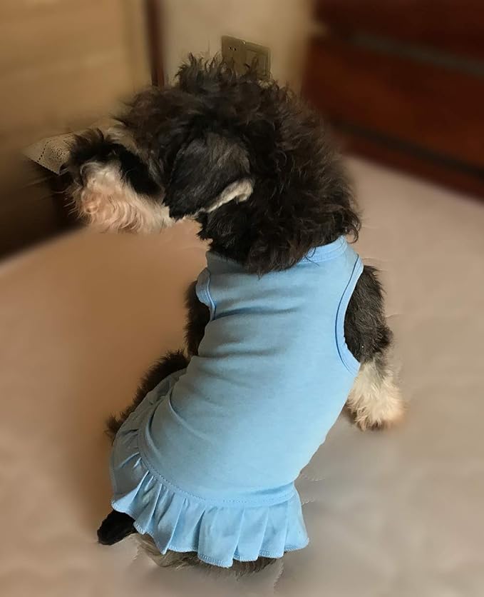 Pet Clothes Small Dog Clothing Blank Color Sport Dress T-Shirts Tee Dresses Tanks Top for Small Size Female Dogs Summer Spring Pet Costumes 100% Cotton (L, Light-Blue)