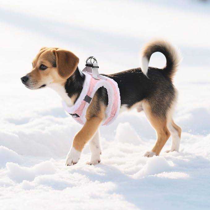 PUPTECK Plush Dog Harness and Leash Set for Small Medium Dogs No Pull Step-in Soft Mesh Puppy Cat Winter Vest Harnesses Reflective at Night Warm, Plush Pink, S