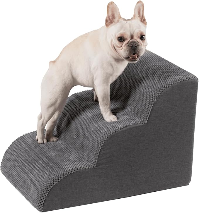 Pet Stairs for High Beds Small & Large Dogs & Cats – High-Density Foam Steps with Removable, Machine-Washable Cover – Lightweight, Portable Dog and Cat Staircase for Beds, Couches, and Sofas, 3 Tier