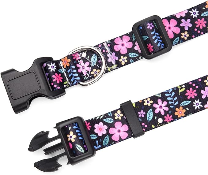 Dog Collars with Floral Print, Soft Comfortable Adjustable Collars for Small Medium Large Dogs, Floral Pattern for Girl Boy Dogs(Floral,L)