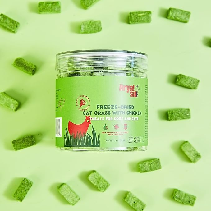 Freeze-Dried Cat Grass with Chicken Bites – Natural Hairball Control · Supports Digestive Health · High Protein · No Artificial Ingredients