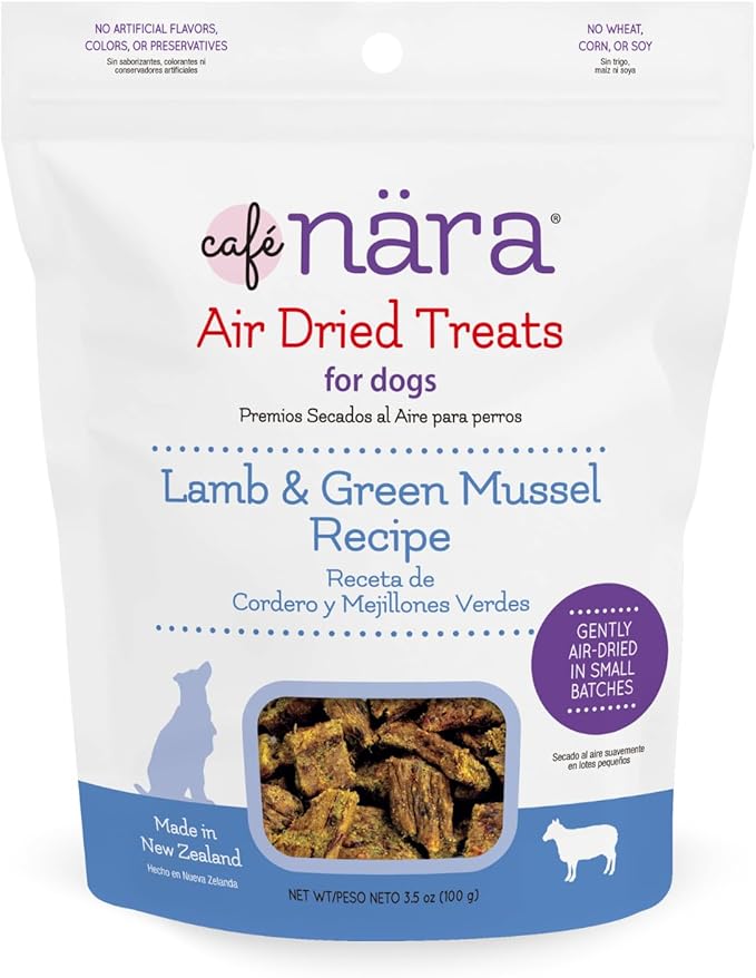 Café Nara - Lamb & Green Mussel Air Dried Treats for Dogs - Soft & Meaty Texture - Air Dried Training Treats - All-Natural Recipe - Grain, Gluten, Wheat, Corn & Soy Free - Non-GMO - 3.5 oz - 1 Pack