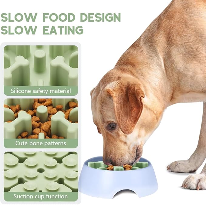 Slow Feeder Dog Bowls Insert, Animire Soft Silicone Anti-Choking Puzzle Slow Feeder, Anti-Slip Slow Down Eating Feeder Insert, Compatible with Regular Elevated Dog Bowls