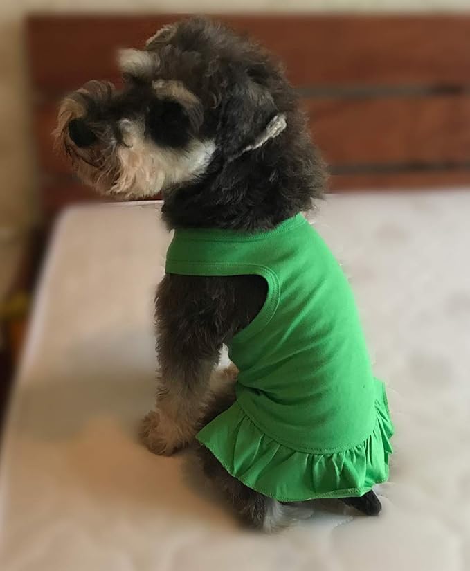 Pet Clothes Small Dog Clothing Blank Color Sport Dress T-Shirts Tee Dresses Tanks Top for Small Size Female Dogs Summer Spring Pet Costumes 100% Cotton (M, Green)