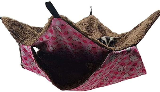 Oncpcare Pet Cage Hammock, Bunkbed Sugar Glider Hammock, Guinea Pig Cage Accessories Bedding, Warm Hammock for Small Animal Parrot Sugar Glider Ferret Squirrel Hamster Rat Playing Sleeping (M, Pink)
