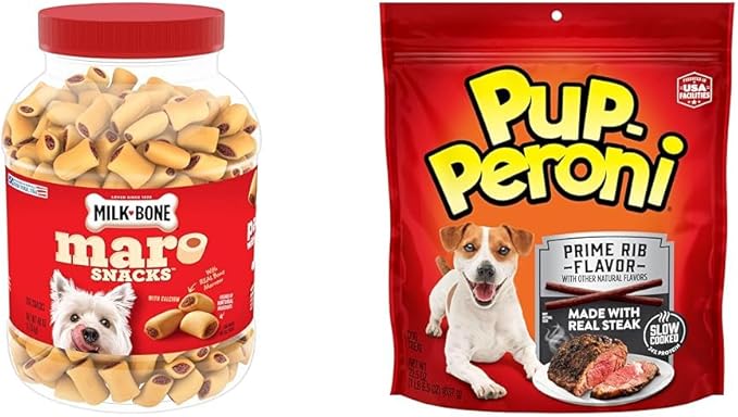 Milk-Bone MaroSnacks Beef 40 Ounce + Pup-Peroni Original Prime Rib Flavor 22.5 Ounce Dog Treats Bundle