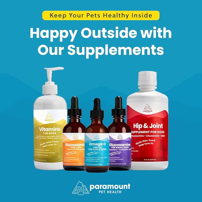 Paramount Pet Health Liquid Glucosamine Chondroitin MSM for Cats, Hip & Joint Support Supplement, Supports Mobility and Flexibility, Senior Cat Liquid Joint Supplement Drops for Daily Care, 2 oz