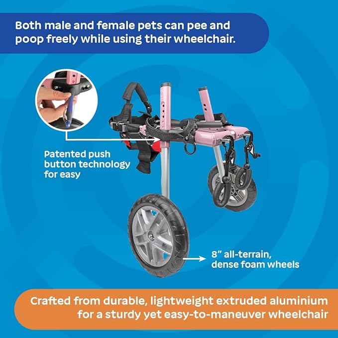 Walkin' Wheels Small Dog Wheelchair, Lightweight Dog Wheelchair for Back Legs, 15-25 lbs, for 12-15 inches Leg Height - Pink