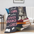 Just A Girl Who Loves Books and Cats Blanket Cute Cats Decor Throw Blanket Gifts for Girls Super Warm Soft Plush Lightweight Fleece Flannel Blanket Winter Bedding Blanket for Kids Adults Women 60"x80"