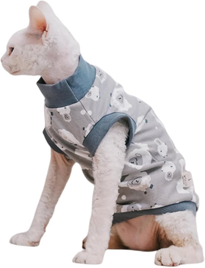 Sphynx Hairless Cat Summer Cotton T-Shirts Cat Vest Pet Clothes, Round Collar Vest Kitten Shirts Sleeveless, Cats & Small Dogs Apparel (Sheep, XXL (13-15 lbs))