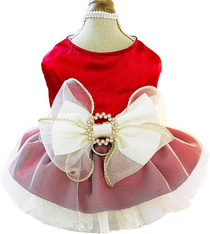 ANIAC Retro Dog Tulle Dress with Leash Ring Spring Summer Girl Puppy Clothes for Small Dog Cat Apparel Formal Pet Prom Dress for Christmas Wedding Birthday Valentines (Red, X-Large)