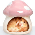 BNOSDM Ceramic Hamster Hideout Cute Mushroom Shape Hamster House and Habitat Cool Hamsters Hide Suitable for Syrian, Mice, Dwarf Hamsters, Gerbils (Pink)