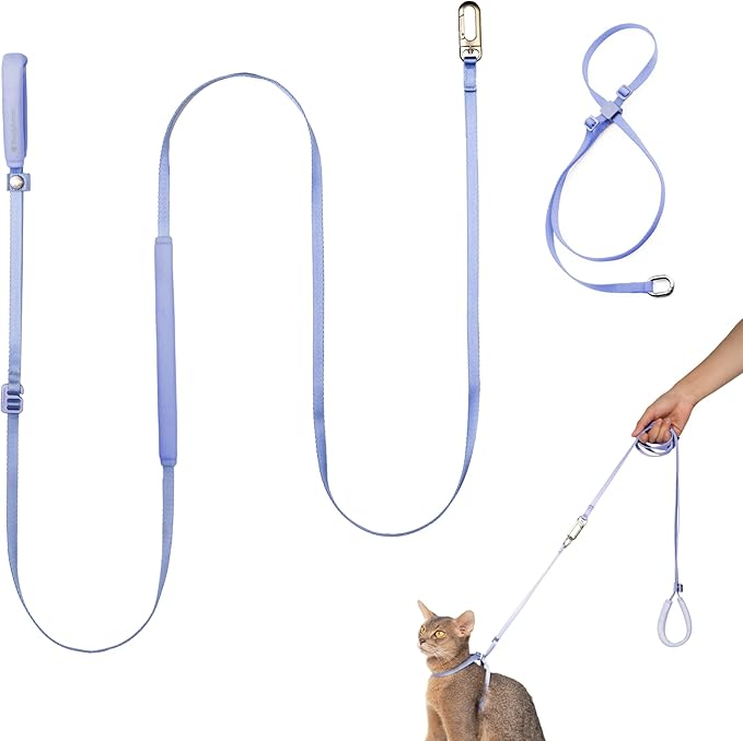 Cat Harness and Leash Set, Escape Proof Cat Harness Lightweight Leash with Padded Handle, Adjustable Leash Harness for Kitten>4lbs Small Large Cats Walking Training (Blurple, S)