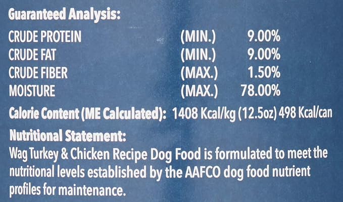 Amazon Brand - Wag Pate Canned Dog Food, Turkey & Chicken Recipe, 12.5 oz Can (Pack of 12)