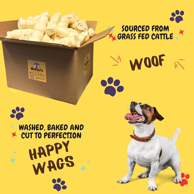 Woofley's 6 inches Buffalo Beef Cheek Roll -(50 Count)- Beef Cheek Rolls for Dogs - Long Lasting Natural Dog Chews