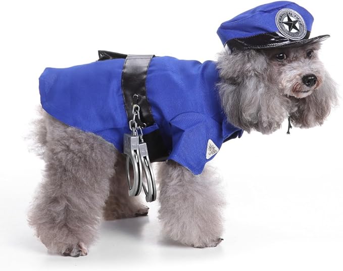 Puppy Police Costume Halloween Christmas Funny Party Cosplay Clothes for Cat, Small Dog (X-Small, Police)