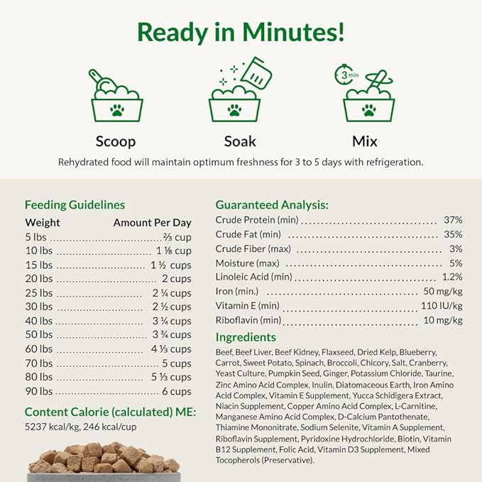 ULTIMATE PET NUTRITION Nutra Complete Freeze Dried Raw Dog Food, Veterinarian Formulated with Antioxidants, Prebiotics & Amino Acids (3 Pound, Beef)