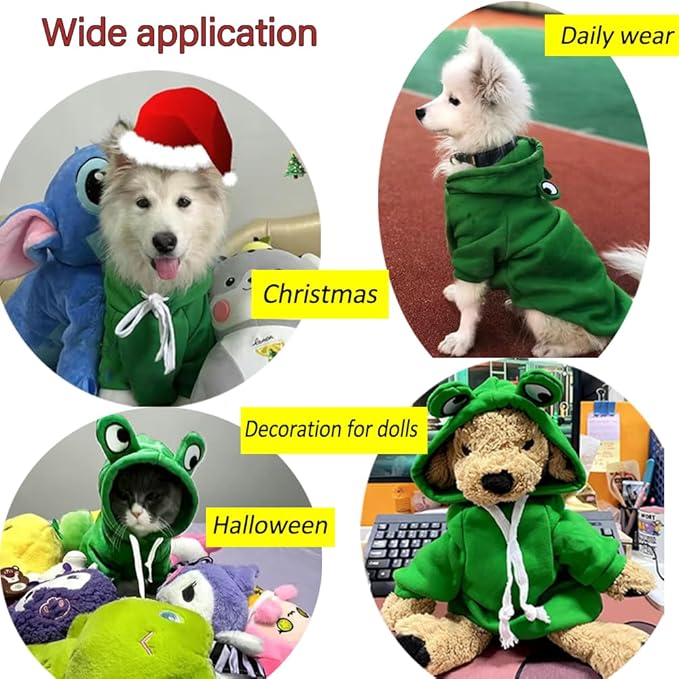 Happy Dog Hoodies Funny Dog Clothes for Small Dog Girl Boy Hooded Puppy Sweatshirt Coat Winter Cat Outfit Halloween Dog Frog Costume for Kitten Chihuahua Pomeranian Yorkie (Green, X-Small)