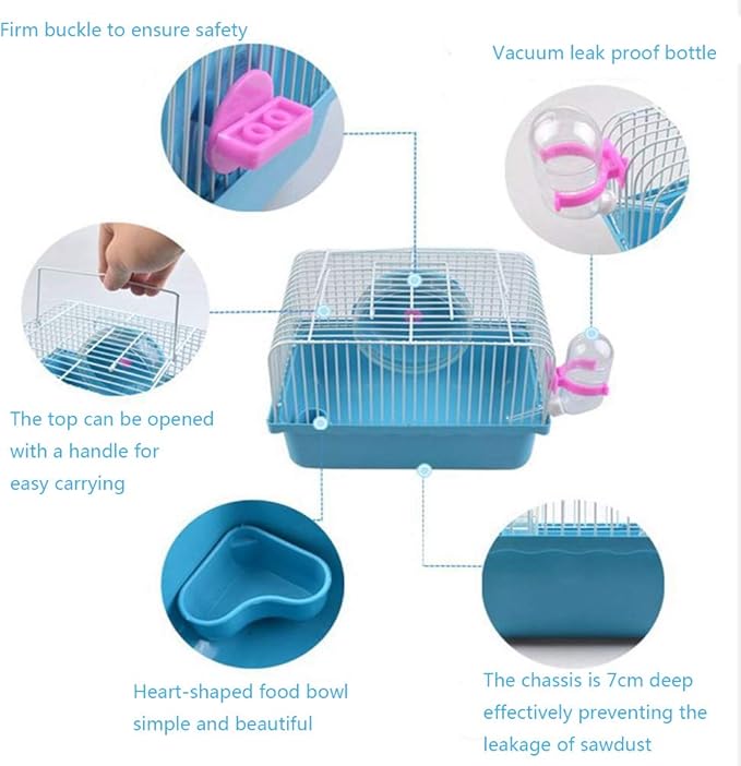 Small Pet Hamster Cage with Running Wheel Water Bottle Food Basin Portable Carrier House Mice Home Habitat for Going Out, Traveling (Orange)