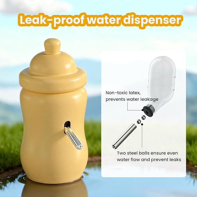 Ceramic Hamster Water Bottle with Stand and Food Bowl Set, Anti Flipping Food Dish and Water Dispenser for Dwarf Hamster Gerbils Syrian Hamster Mice Rats Accessories for Cages (Green)