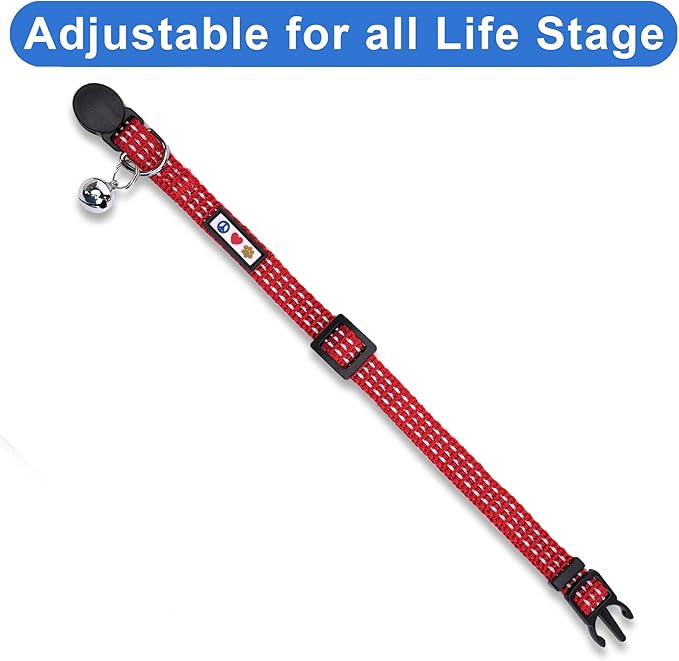 Pawtitas Reflective Red Cat Collar with Safety Buckle and Removable Bell for Kitten and Cats