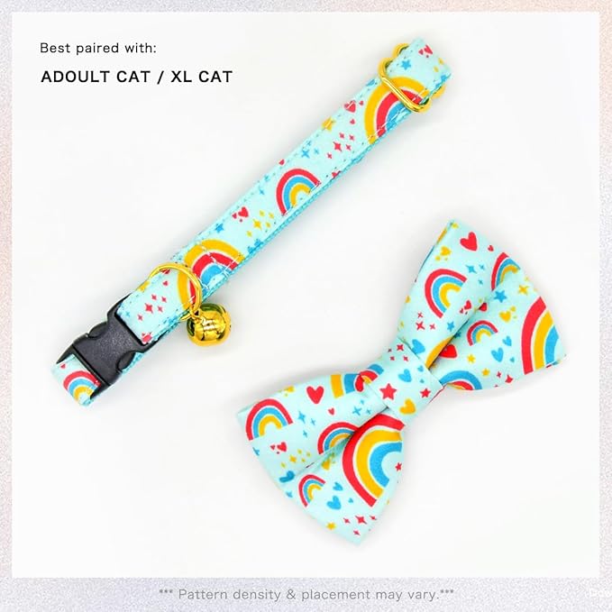 RainbowCat Collar Bow Set, Wedding/Birthday Breakaway Collar Bowtie for Kitten/Cat