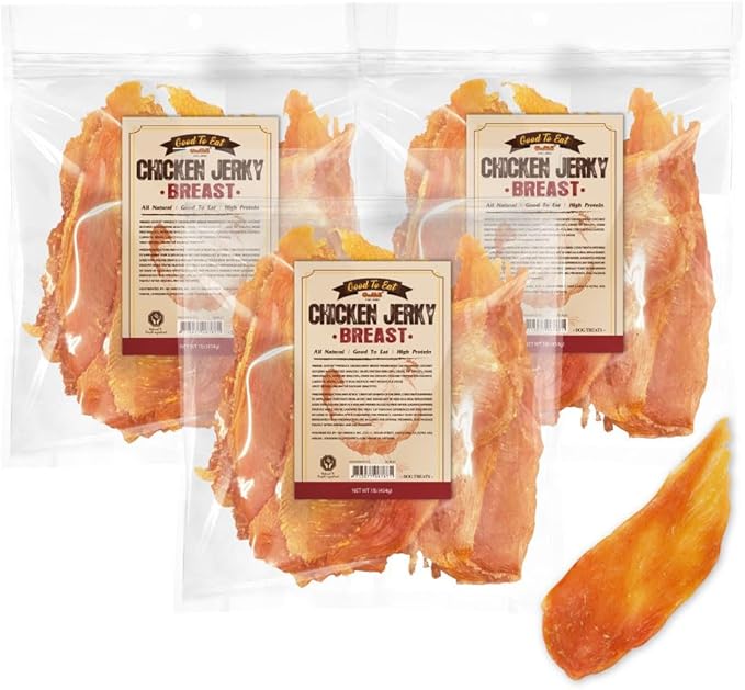 Gootoe Dog Treats, Chicken Jerky for Dogs - Dog Training Treats; High-Protein, Gluten-Free, Hypoallergenic, Grain-Free, Chicken Breast, 1 lb (Pack of 3)
