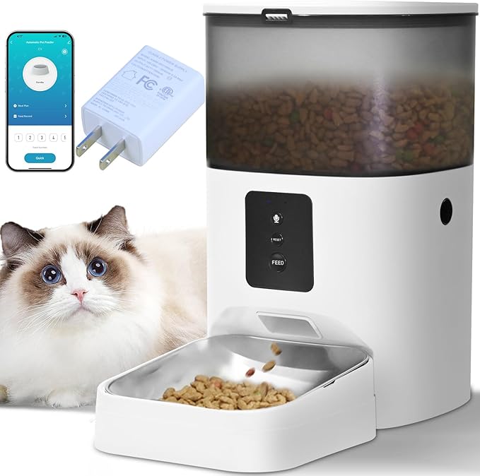 2.4G Automatic Cat Feeder, 4L WiFi Food Dispenser with 10s Voice Recorder, Pet Feeder up to 10 Meals per Day, Timed Cat Feeder with Dry Food Sealed Ring