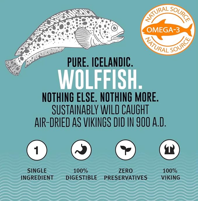 Wolffish Skin Treats for Dogs (2 Fish Sticks 6-in Each) Hand Wrapped w/Single Ingredient Super Tasty Dog Chews