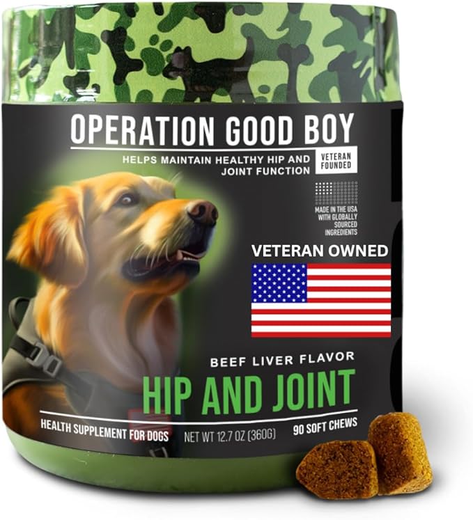 Operation Good Boy Hip & Joint Supplement for Dogs, Glucosamine, Chondroitin & MSM Chews – 90 Soft Treats, Natural Ingredients, Veteran Owned, Beef Flavored