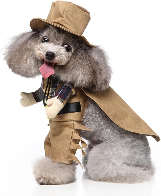 Puppy Western Cowboy Dog Costume, Pet Cosplay Clothes Halloween Christmas Funny Party Costume for Cats and Small Dogs