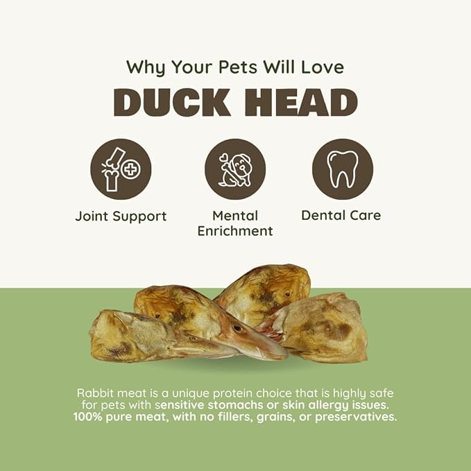 Benji & Louie Freeze Dried Duck Head - Whole Duck Head - Natural Healthy Dog Chews, Single Ingredient, 4 Count