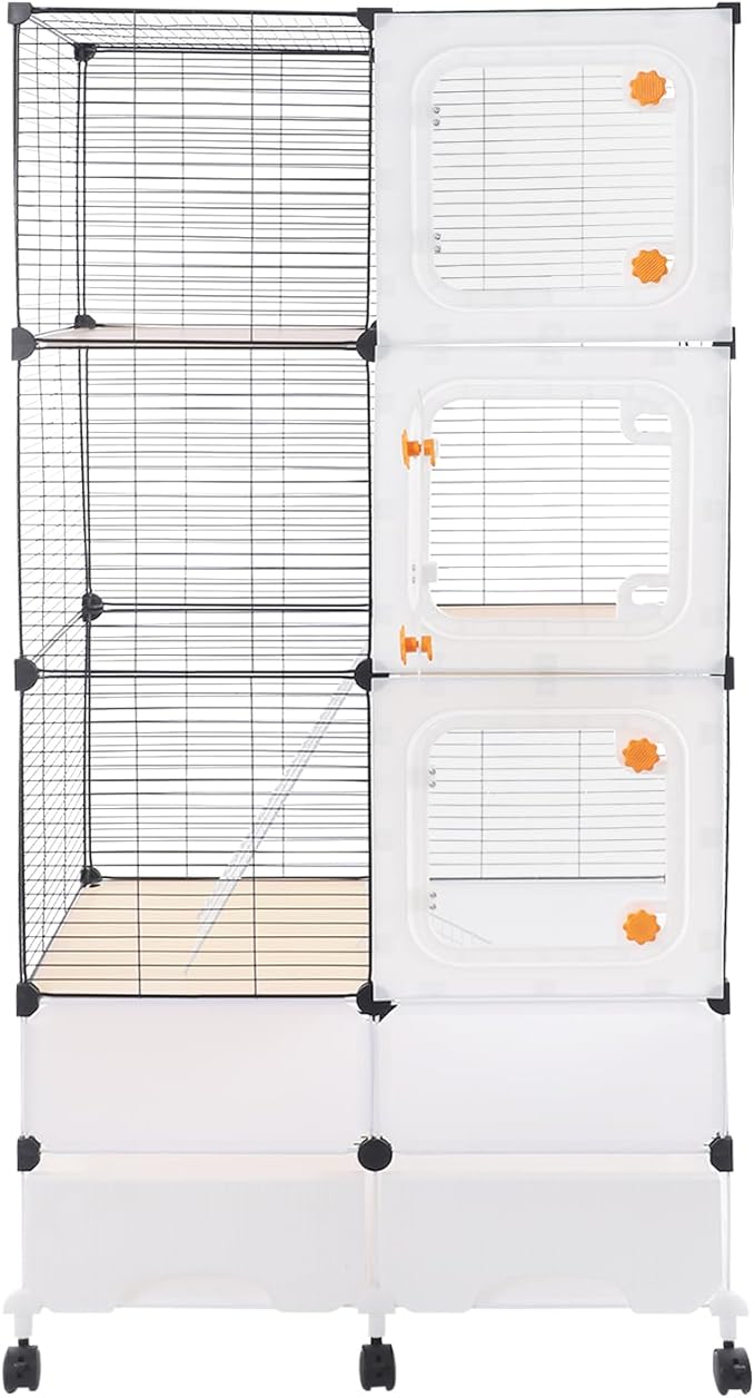 Small Animal Cage, Guinea Pig Cages with Rolling, Durable Front Doors, Chinchilla Cage with Scoop for Rat, Hamster, Guinea Pig, Squirrel (Black, 61in)