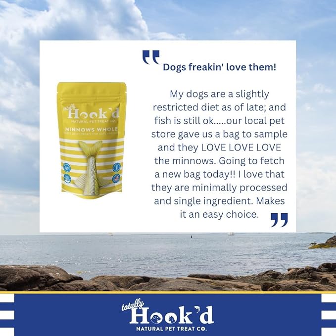 Totally Hook'd Freeze‑Dried Single‑Ingredient Treats, High‑Protein Omega-3 Training Snack for Dogs & Cats (2 Ounce, Minnows)