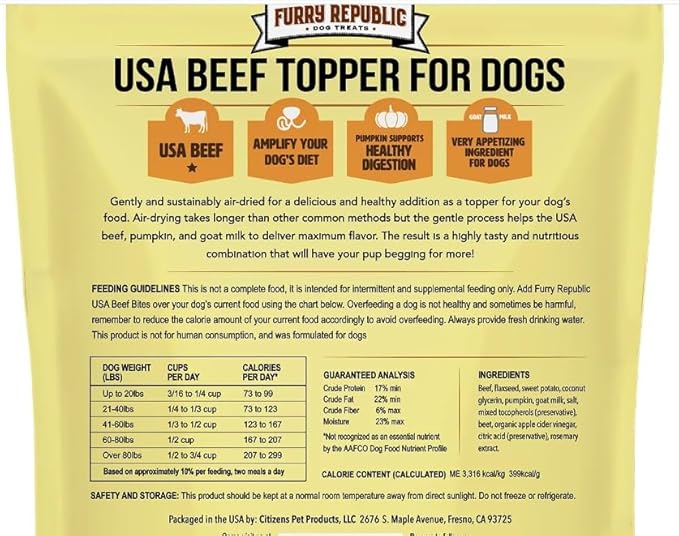 Furry Republic Beef Bites (Meal Topper for Dogs) 2.25 LBS, (Net Wt 1KG)