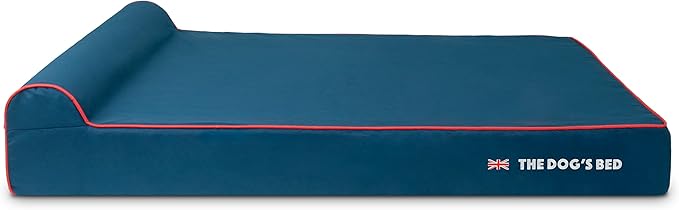 The Dog’s Bed Orthopedic Memory Foam Dog Bed with Headrest, Calming Surface – CertiPUR-Certified Foam, Oxford Fabric, Blue with Red Trim UK Flag, XXL, 6-Inch