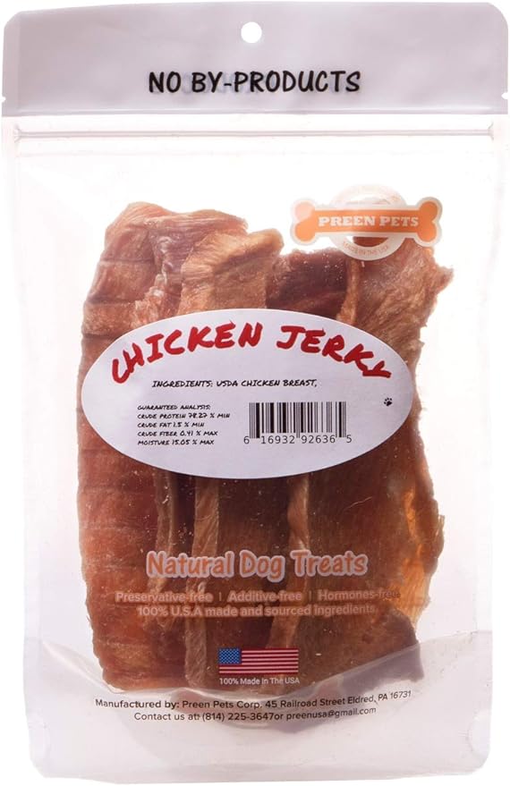 Preen Pets Chicken Breast Jerky Dog Treats - 100% USA Lean Chicken Breast (1 Pound)
