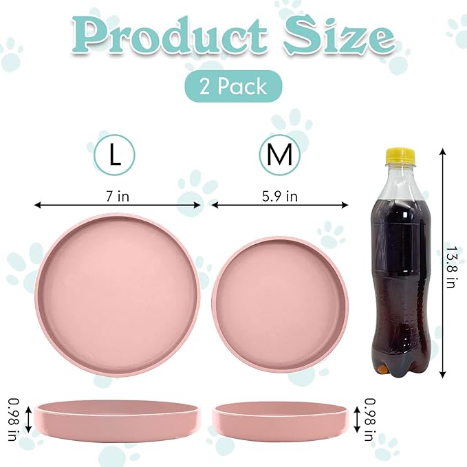 Silicone Cat Food Bowl Shallow Dishes 5.9in Wide Cats Bowls Kitty Plates Relief Whisker Fatigue Puppy Feeding Bowl for Dry Food and Wet Food Indoor (Round Pink)