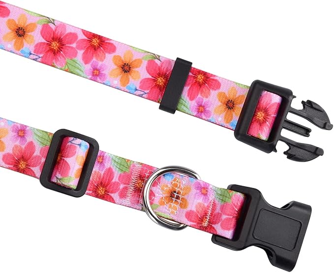 Dog Collar and Leash Set for Large Dogs, Soft Comfy Pet Collar for Small Medium Large Dogs, Floral Pattern for Boy Girl Puppy Dogs(Floral C Set,L)