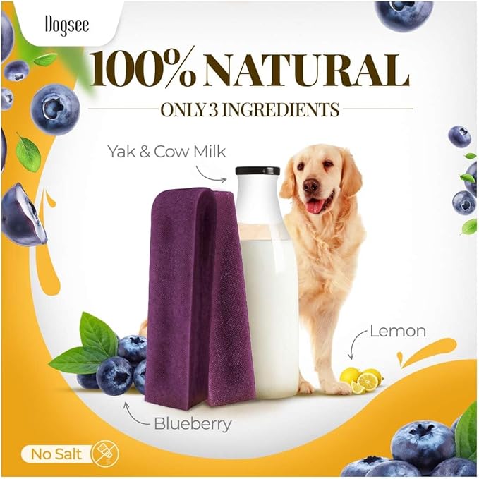 Dogsee Blueberry Flavor Himalayan Yak Cheese Dental Chews for Dogs - (Large 4)| Dog Treats Healthy | Cleans Teeth & Freshens Breath | No Grain, No Gluten | Dog Chews Rawhide Free